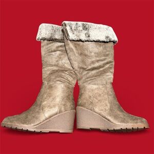 Lane Bryant Wide Calf Taupe Wedge Boots